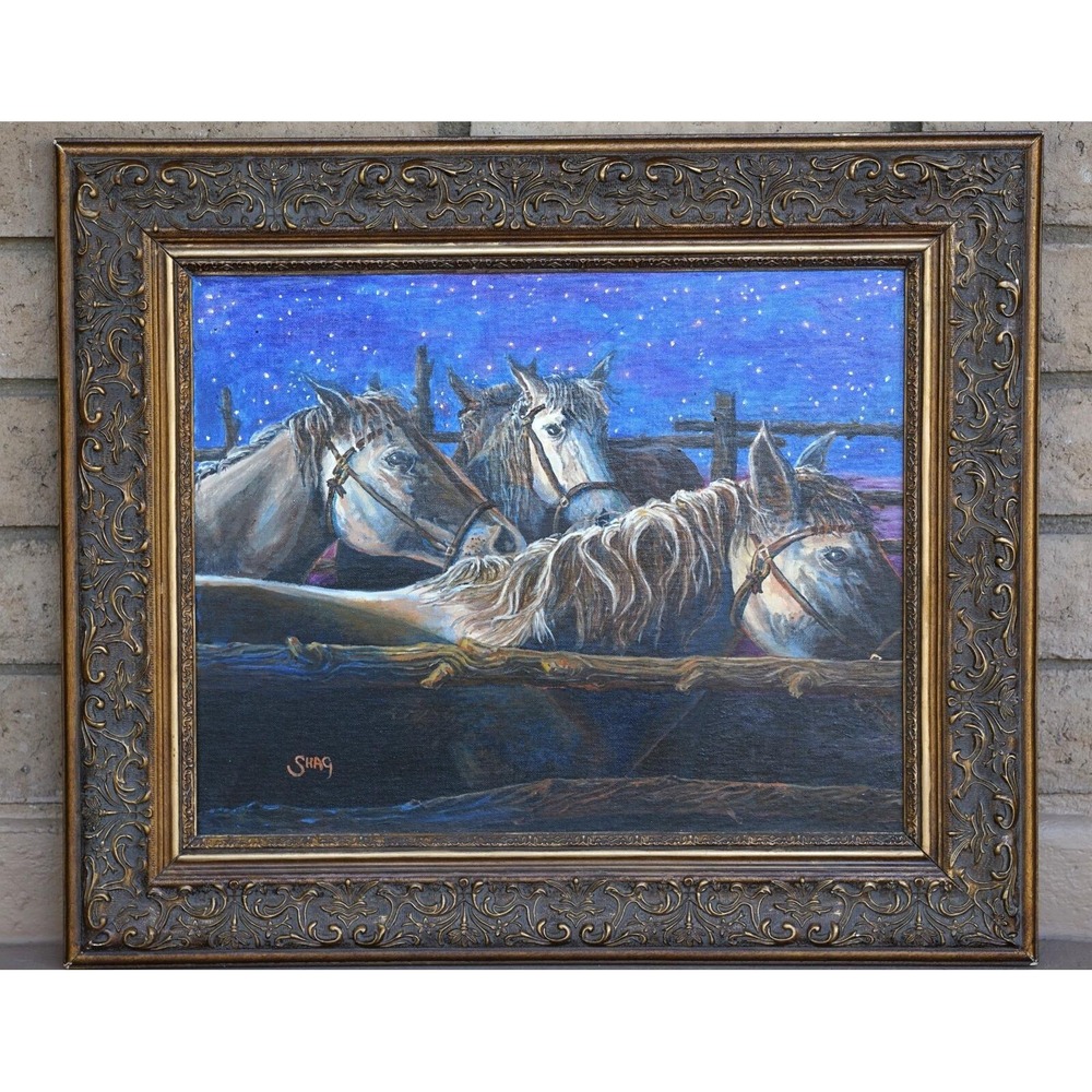 Signed‎ Shag Original "Mustang Sally" Starry Night Sky Horse Painting Nice Frame